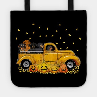 Yellow Car Truck Dachshunds And Pumpkins Halloween Tote