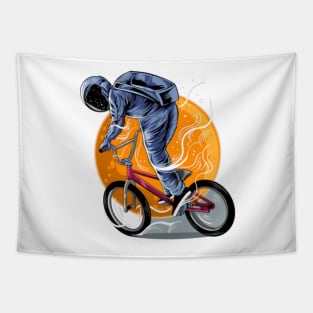 Astronaut riding bmx vector illustration artwork with moon isolated light color design Tapestry