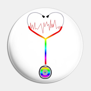 Rainbow Heartbeat Stethoscope Pin