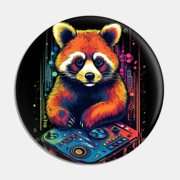 Cosmic Red Panda Mixmaster: DJ of Celestial Beats Pin by RetroPrism