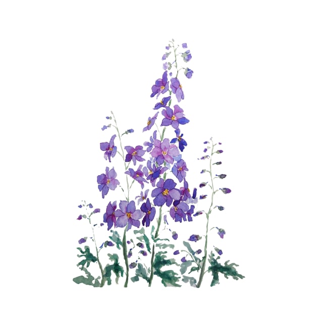 purple blue pink delphinium watercolor by colorandcolor