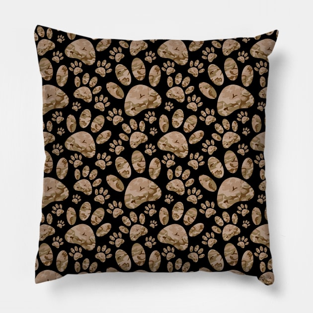 Camo Pattern Dog Paw Prints Pillow by Braznyc