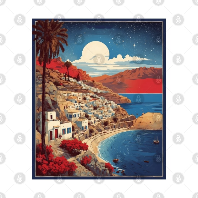 Crete Beach Greece Starry Night Tourism Vintage Poster Art by TravelersGems