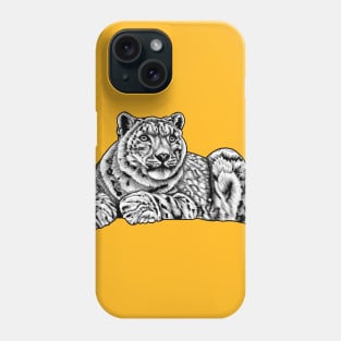 Snow leopard - ink illustration Phone Case