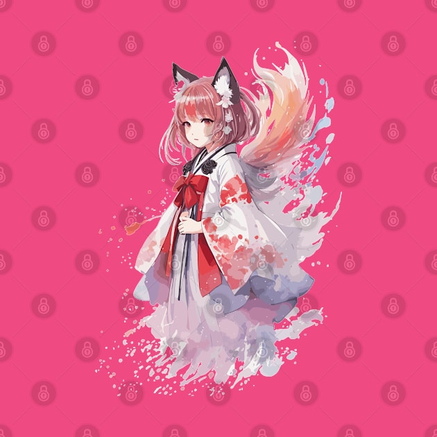 Kawaii baby in Kitsune fox kimono by CatCoconut-Art