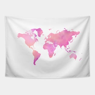 Pink Watercolor World Map Tapestry