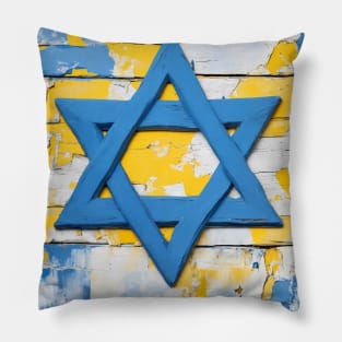 Blue and Yellow Shabby Chic Star of David Painting Pillow
