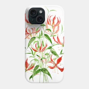 orange red climbing lily watercolor painting Phone Case