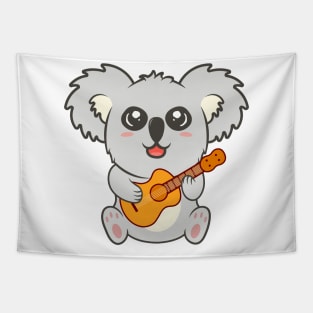 Adorable koala Playing Acoustic Guitar Cartoon Tapestry