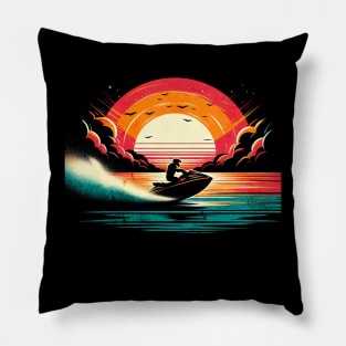 Vintage Jetski Sunset Design Pillow