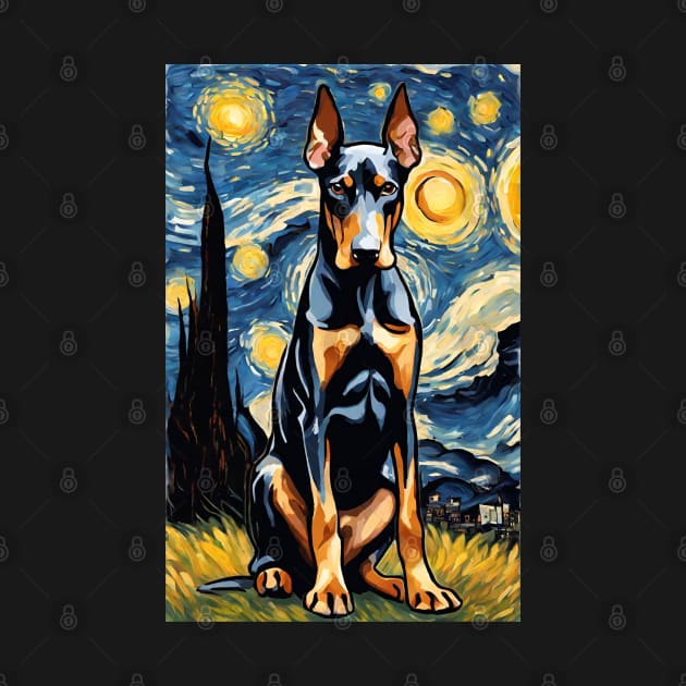 Doberman Pinscher Painting Dog Breed in a Van Gogh Starry Night Art Style by Art-Jiyuu