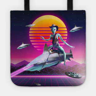 Cowboy Space Alien Riding Laser Shark Tote