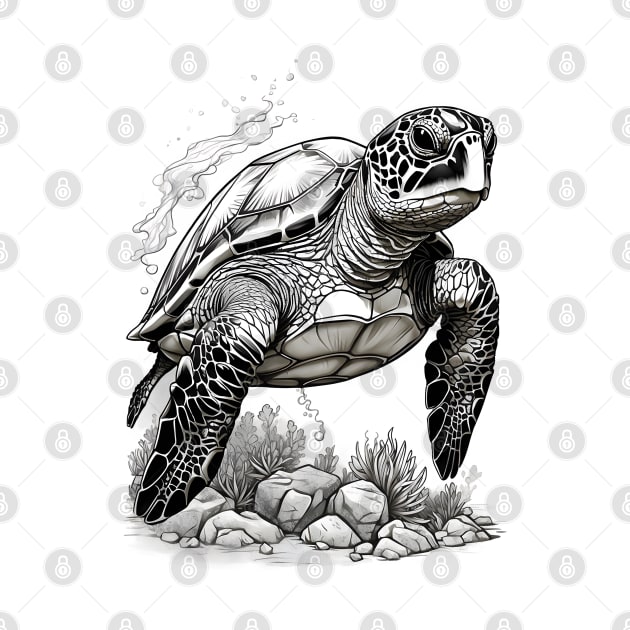 Black and White Green Sea Turtle Design by TF Brands