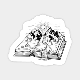 Mountain in a book - Digital drawing - B&W Magnet