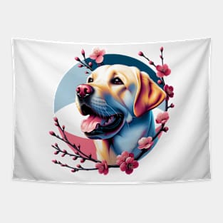 Labrador Retriever Blossoms in Spring Cherry Bliss Tapestry