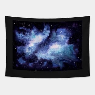 Watercolor Light Blue Galaxy and Starry Sky Tapestry