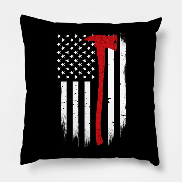 Firefighter Axe Thin Red Line American Flag Pillow by bluelinemotivation