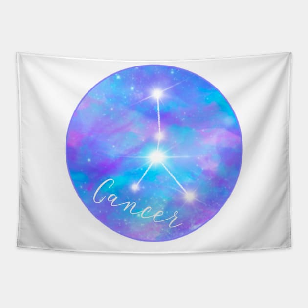 Cancer Zodiac sign. Cancer constellation on galaxy background Tapestry by Orangerinka