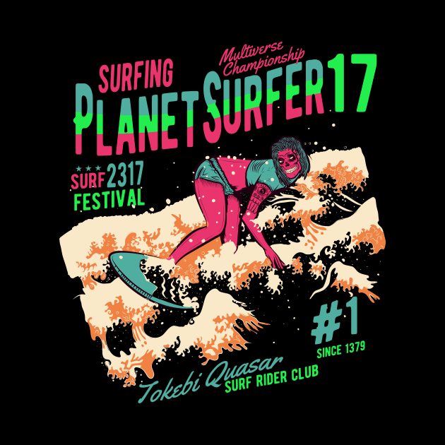 Planet Surfer Sci-Fi Skull Design Retro Futuristic Waves by TOKEBI