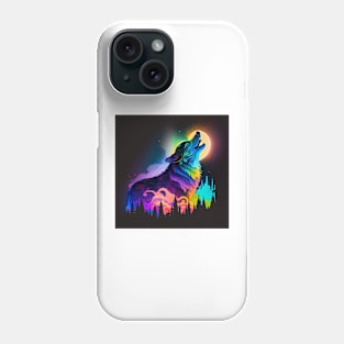 Neon Wolf Howling at the Moon 1 Phone Case