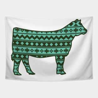 Stock Show Livestock Heifer with Green Southwest Pattern Tapestry