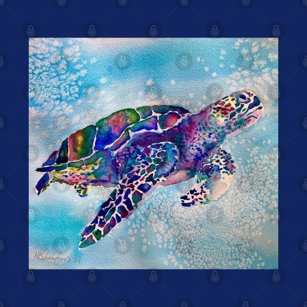 Colorful Sea Turtle Ocean Watercolor by CunninghamWatercolors