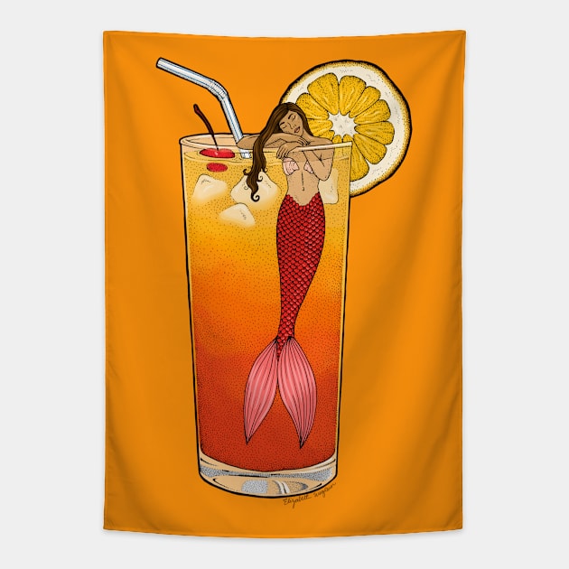 Tequila Sunrise Mermaid Cocktail Illustration Tapestry by Elizabeth Weglein Art