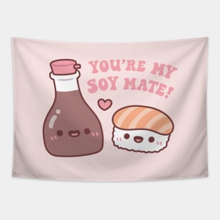 Cute Soy Sauce And Sushi You Are My Soy Mate Pun Tapestry