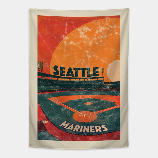 Midcentury Seattle Mariners Stadium Tapestry by Rad Love