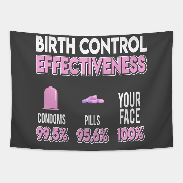 Birth Control Condom Pills Your Face Funny Design Gift Idea Tapestry by PlimPlom