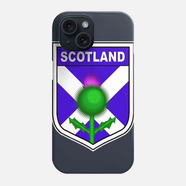 Scotland pride with flag and thistle in shield Phone Case by pickledpossums
