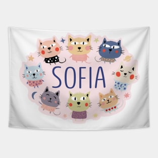 Sofia name with cartoon cats Tapestry