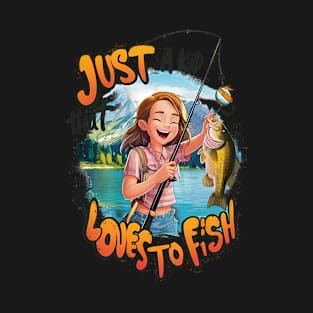 Bountiful Catch: Young Girl With Fish and Fishing T-Shirt