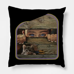 Cat and boy two hearts Pillow