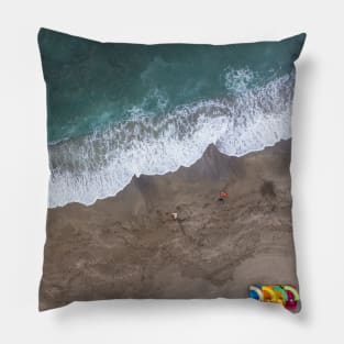 Aerial View Of The Sandy Beach With Ocean Waves Pillow