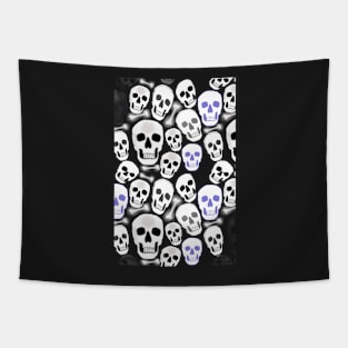 Small Tiled Skulls on Black Background Tapestry