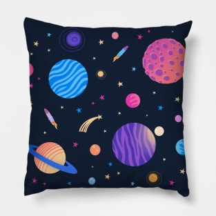 colorful galaxy universe space pattern with abstract planets and stars Pillow