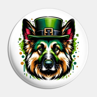 Vibrant German Shepherd Dog Celebrates Saint Patrick's Day Pin