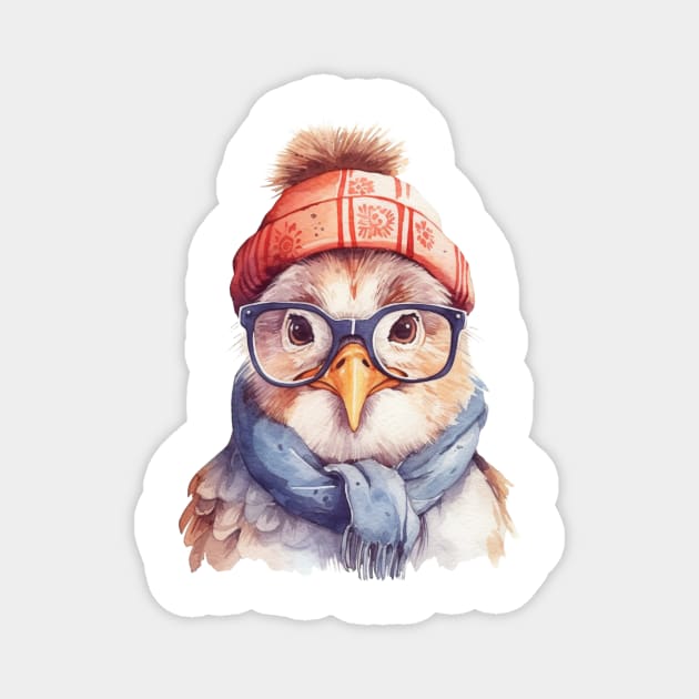 Cozy Chicken in an Orange Hat Magnet by Things2followuhome