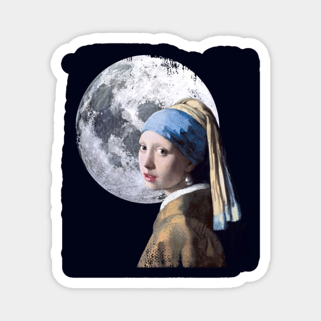 Girl with a pearl earring and the moon Magnet by RusticVintager