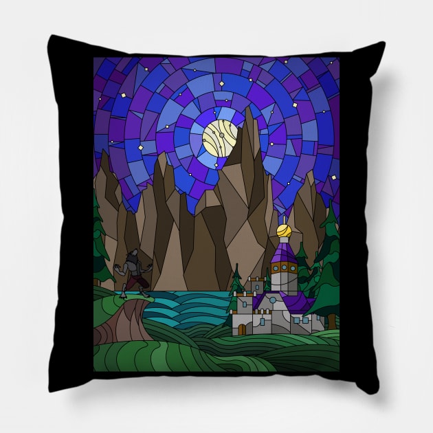 Glass Moon Howl Pillow by Halfdamage
