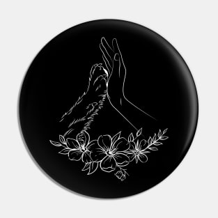 woman Hand And Dog Paw Floral Pin