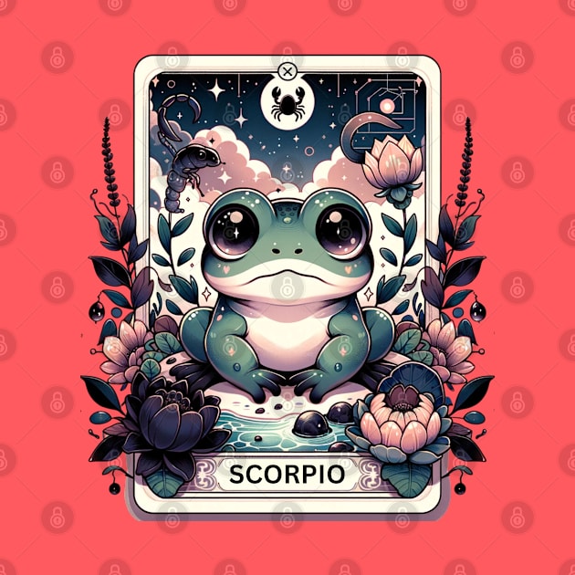 Scorpio Zodiac Cottagecore Frog Tarot Card Birthday Kawaii by Lavender Celeste