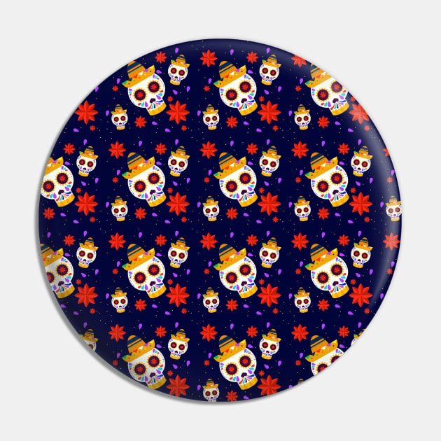 Sugar Skull Pattern Pin by aquariart