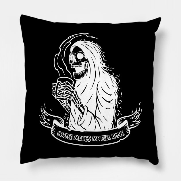 Coffee makes me feel alive - funny skeleton coffee quote Pillow by RedCrunch