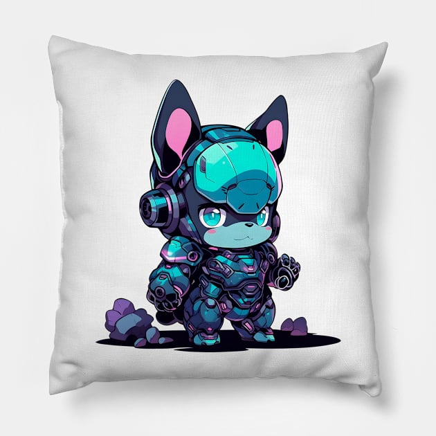 Cyborg French Bulldog Pillow by H3ll Studio