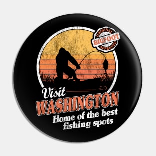 Funny Bigfoot Sasquatch Fishing Gift Vintage Visit Washington Pin