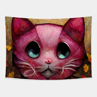 Adorable happy pink cute Kitty On The Autumn leaves cat lover gifts Tapestry