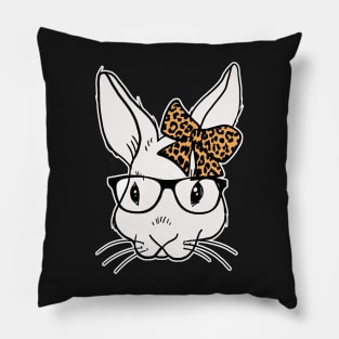 Bunny glasses leopard ribbon happy easter 2021 Pillow