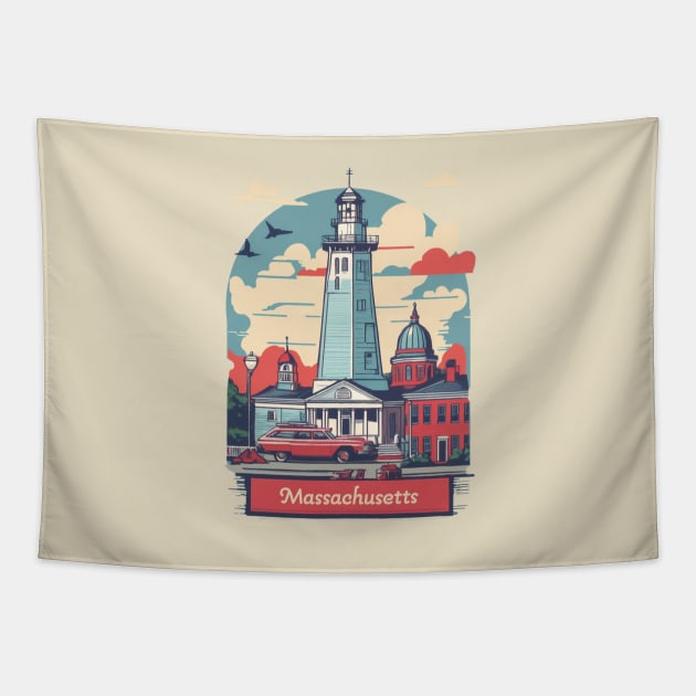 Massachusetts Vintage Design Tapestry by huefinder